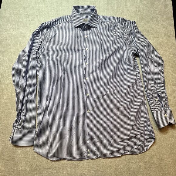 Canali 1934 Recent Dress Shirt Blue Striped Mens Size 43/17 Italy Long Sleeve - Picture 1 of 7